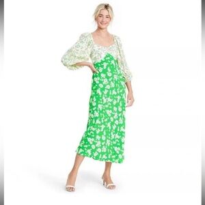 RIXO Green Floral Midi Dress